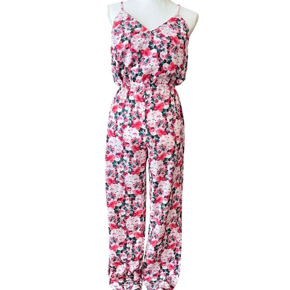 Forever 21 Women's‎ Size Small S Pink Multi Colored Floral Jumpsuit Sleeveless - Picture 2 of 8